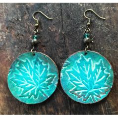 Falevél - 42 mm kerek bőr fülbevaló