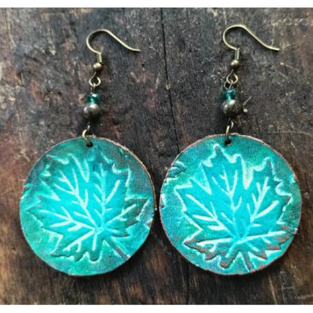 Falevél - 42 mm kerek bőr fülbevaló