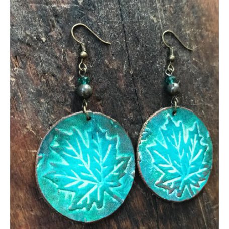 Falevél - 42 mm kerek bőr fülbevaló