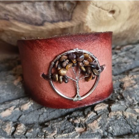 Barna karkötő tigrisszemes életfa medállal