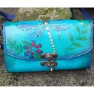 Kézzel festett valódi bőr válltáska, szitakötő mintás