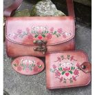 Kézzel festett valódi bőr válltáska, madár mintás